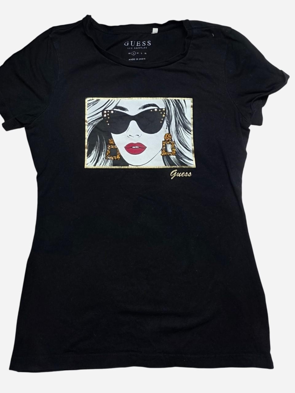 GUESS Black Graphic Tee with Glam Illustration